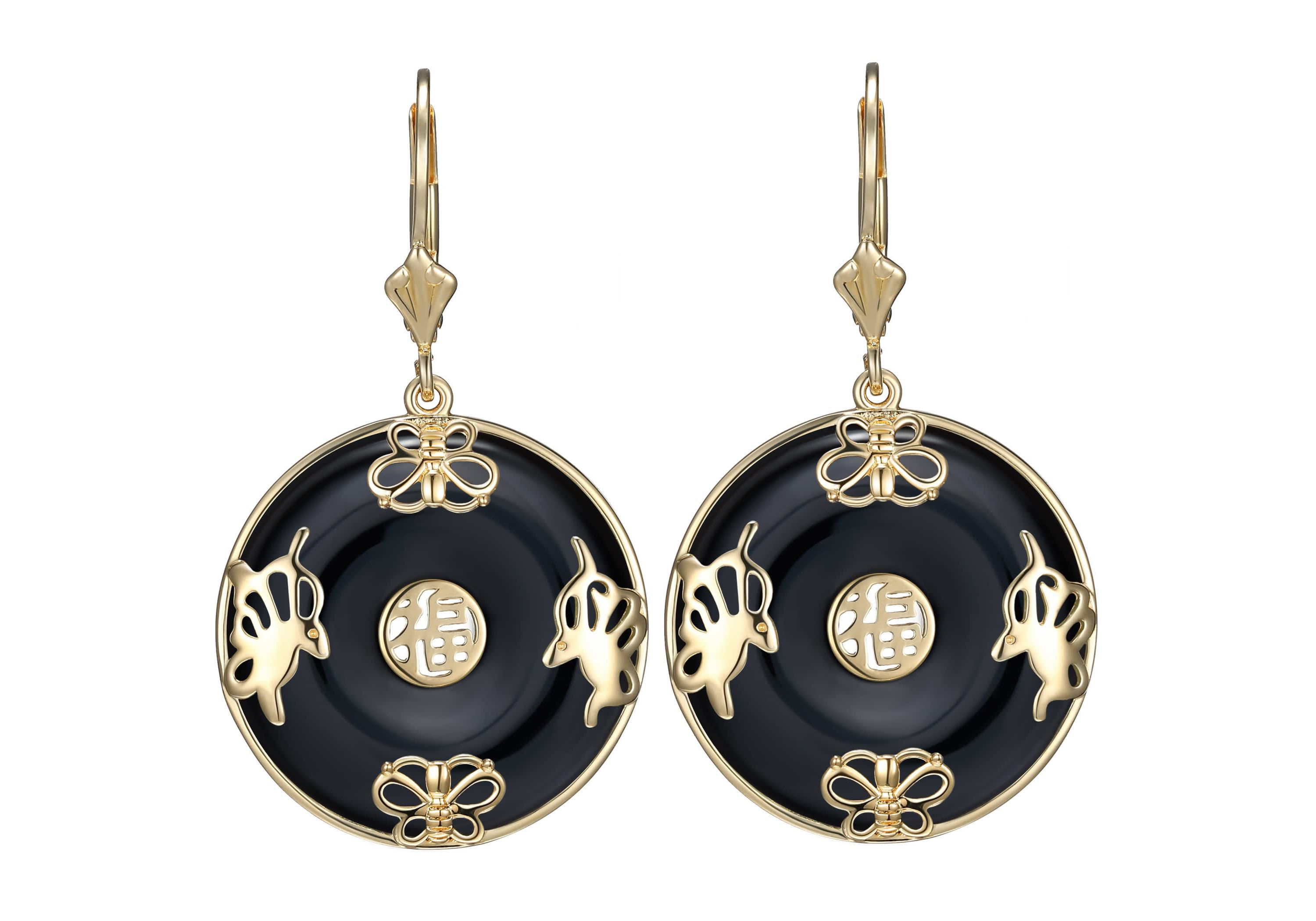 Black Onyx Circle Leverback Earrings in Rhodium or 18K Gold Plated Sterling Silver