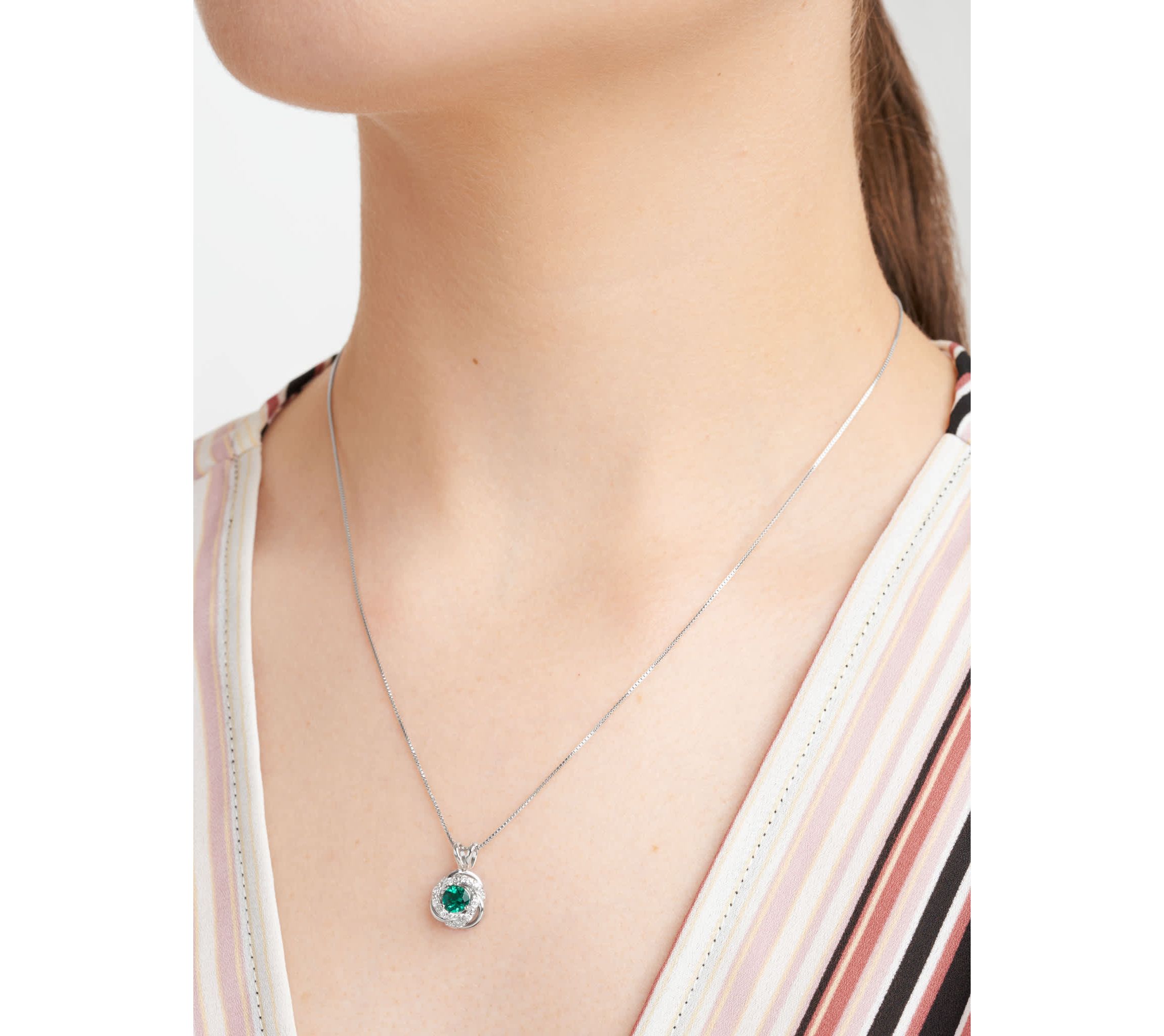 Lab Created Diamond and Created Gemstone Love Knot Pendant Necklace in Rhodium Plated Sterling Silver
