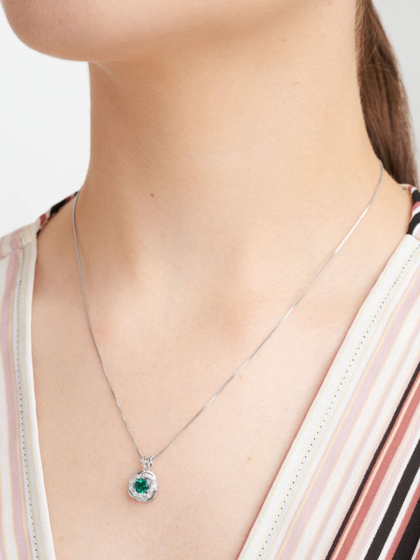 Lab Created Diamond and Created Gemstone Love Knot Pendant Necklace in Rhodium Plated Sterling Silver