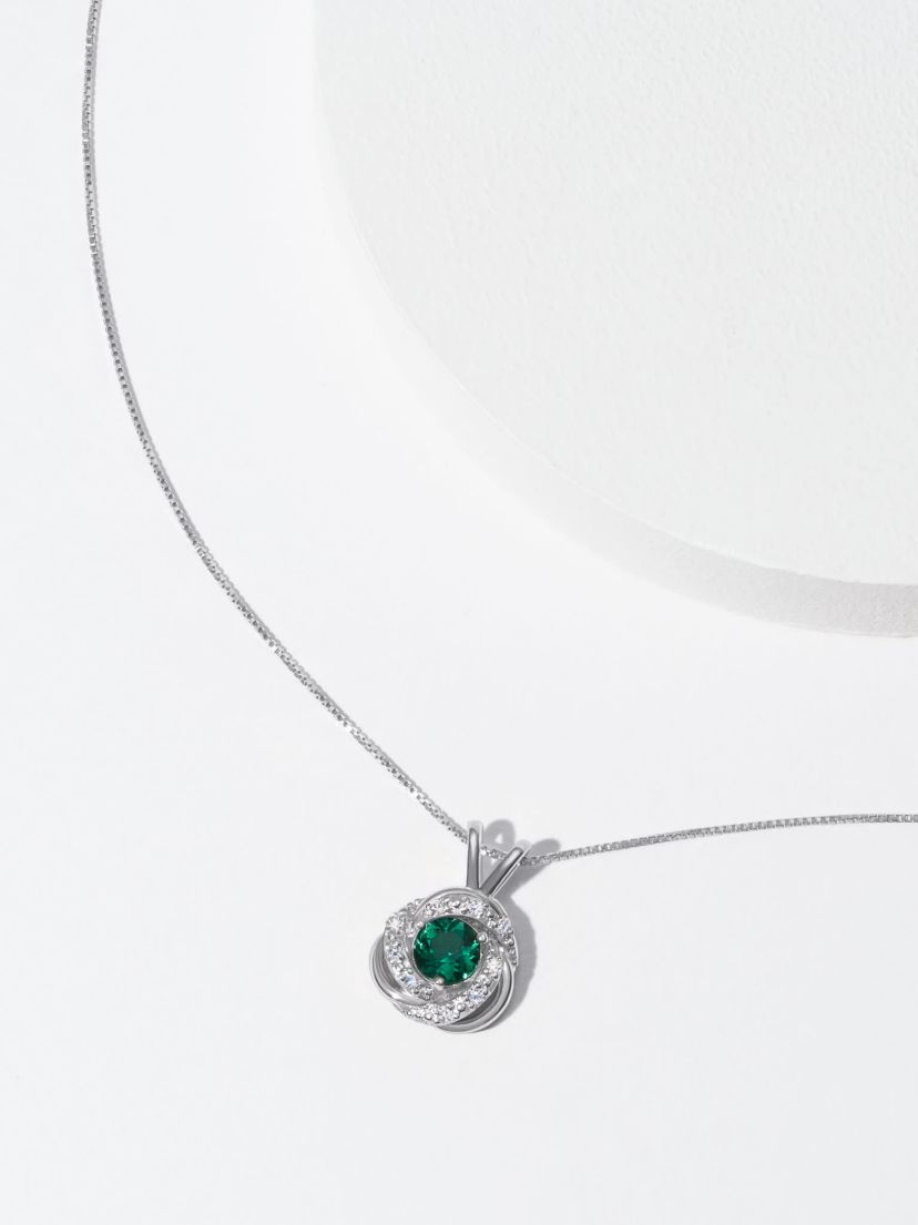 Lab Created Diamond and Created Gemstone Love Knot Pendant Necklace in Rhodium Plated Sterling Silver