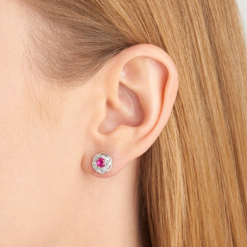 Lab Created Diamond and Created Gemstone Love Knot Earrings in Rhodium Plated Sterling Silver