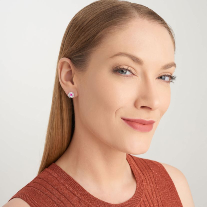 Lab Created Diamond and Created Gemstone Love Knot Earrings in Rhodium Plated Sterling Silver