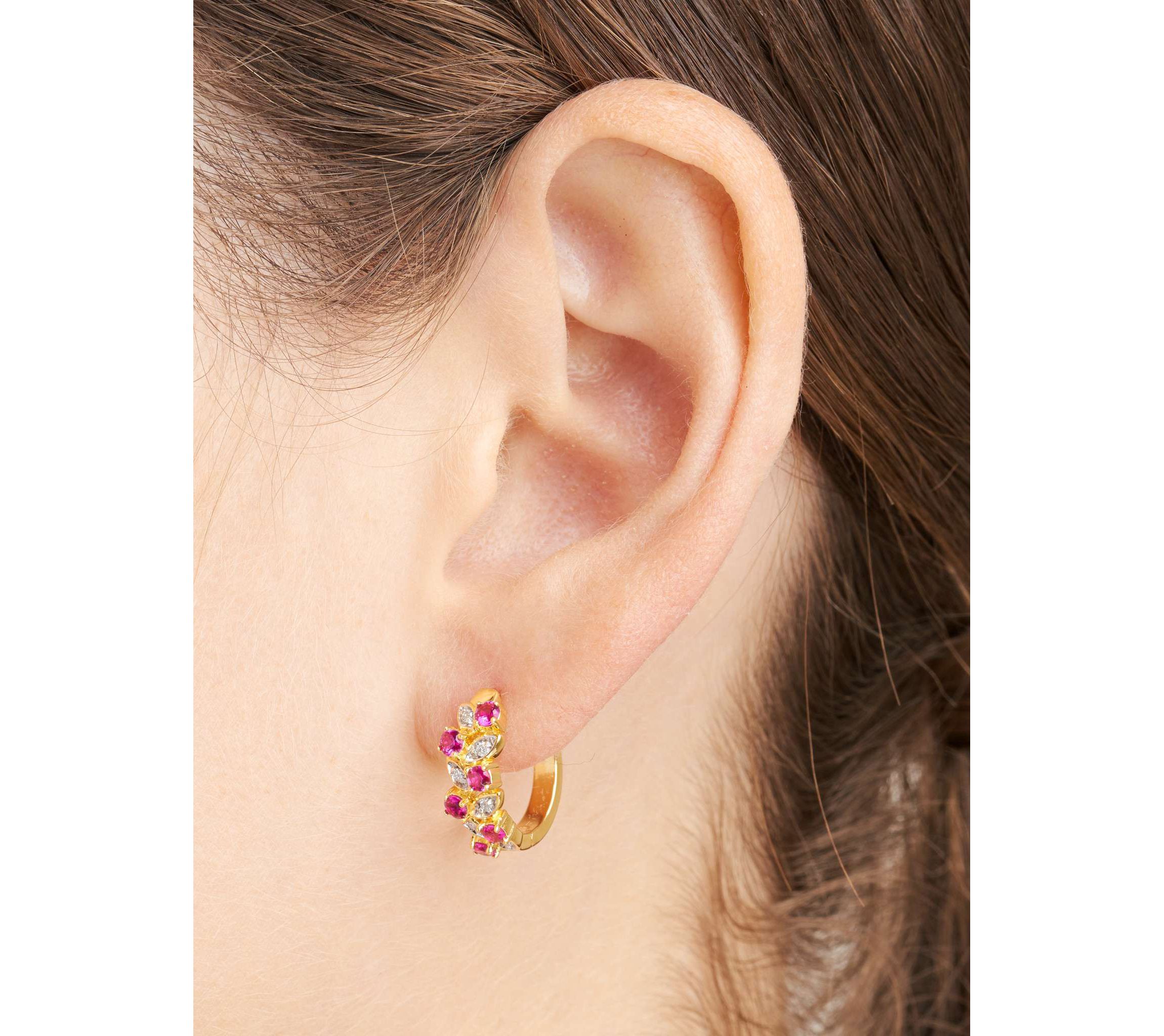 Lab Created Diamond and Gemstone Cluster Hoop Earrings in Sterling Silver