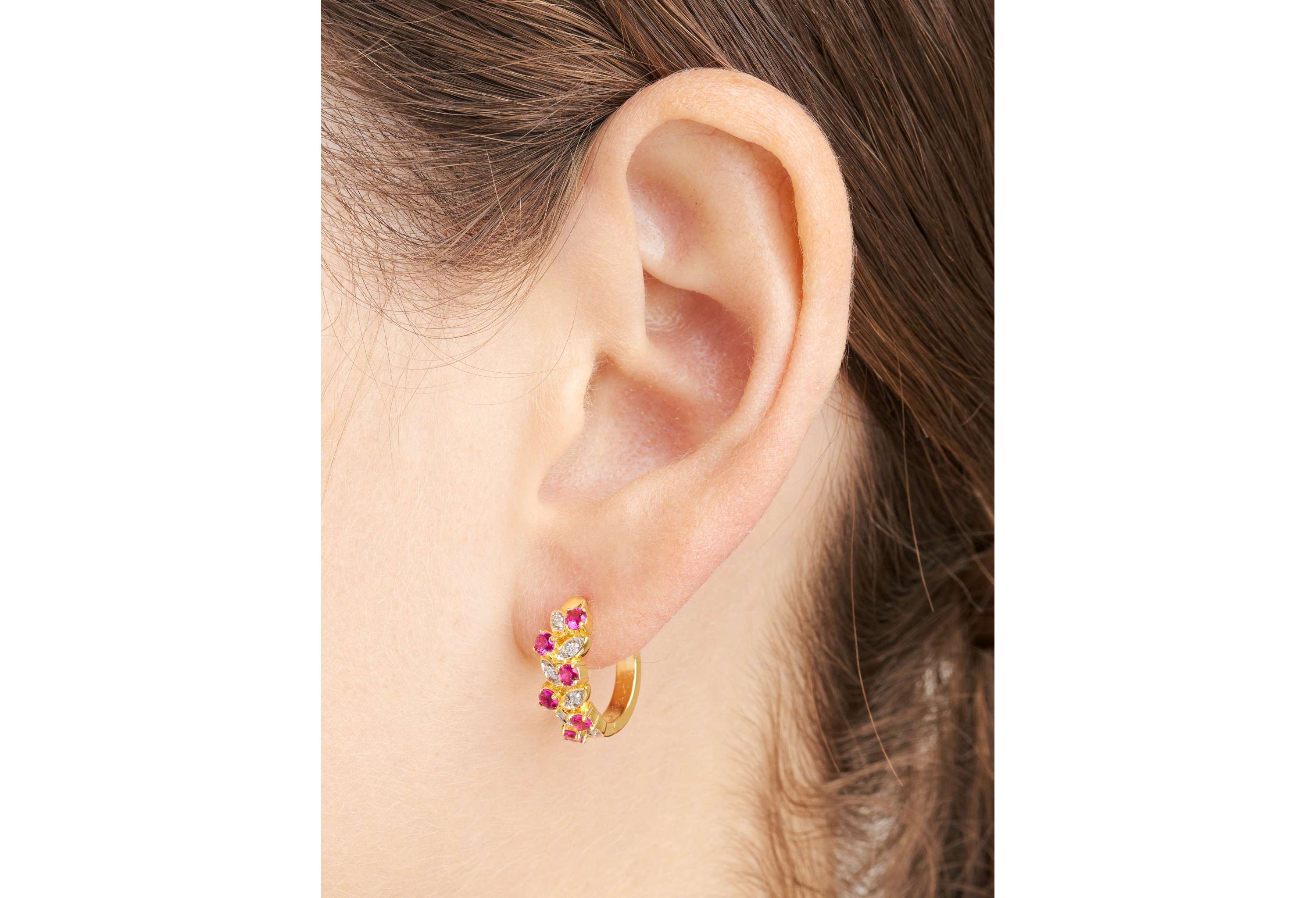 Lab Created Diamond and Gemstone Cluster Hoop Earrings in Sterling Silver