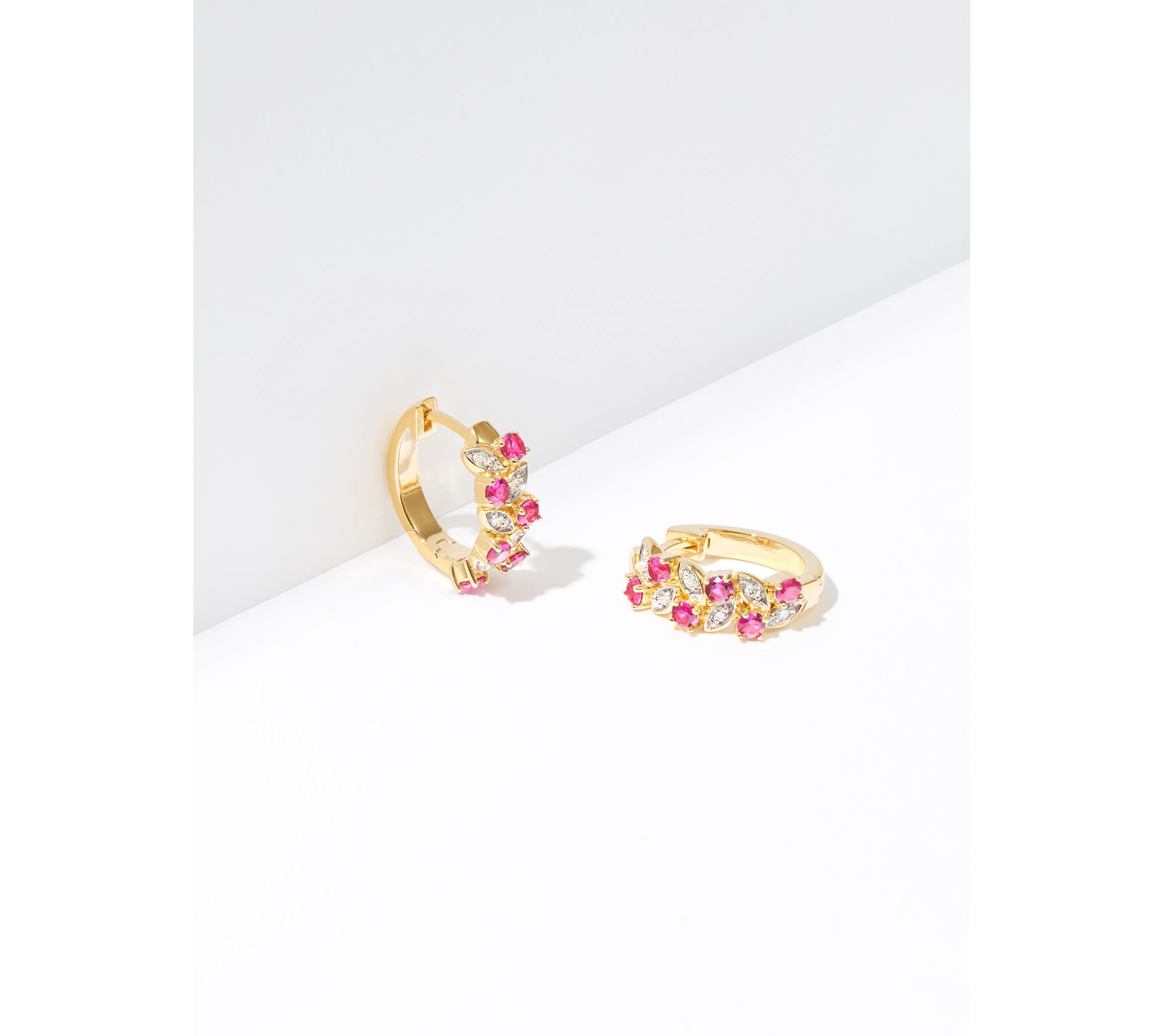 Lab Created Diamond and Gemstone Cluster Hoop Earrings in Sterling Silver