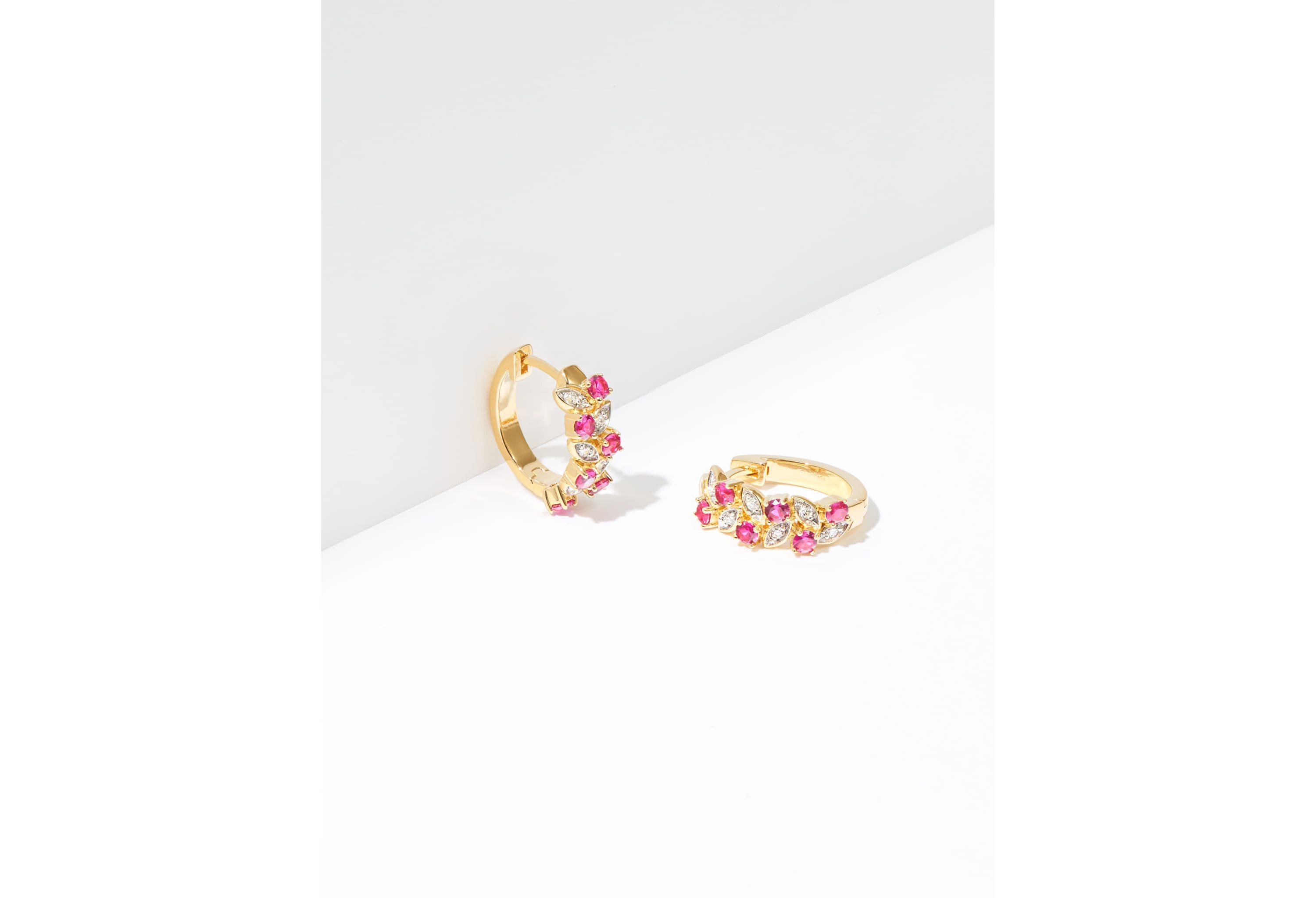 Lab Created Diamond and Gemstone Cluster Hoop Earrings in Sterling Silver
