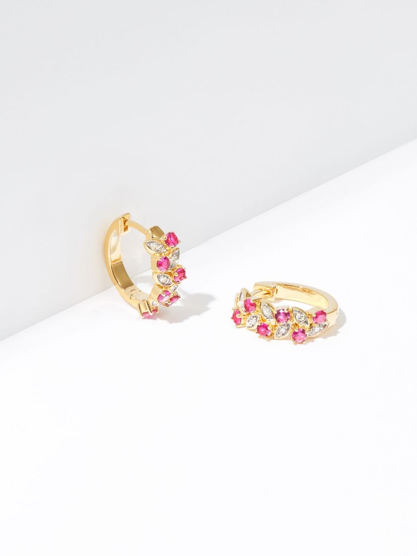 Lab Created Diamond and Gemstone Cluster Hoop Earrings in Sterling Silver