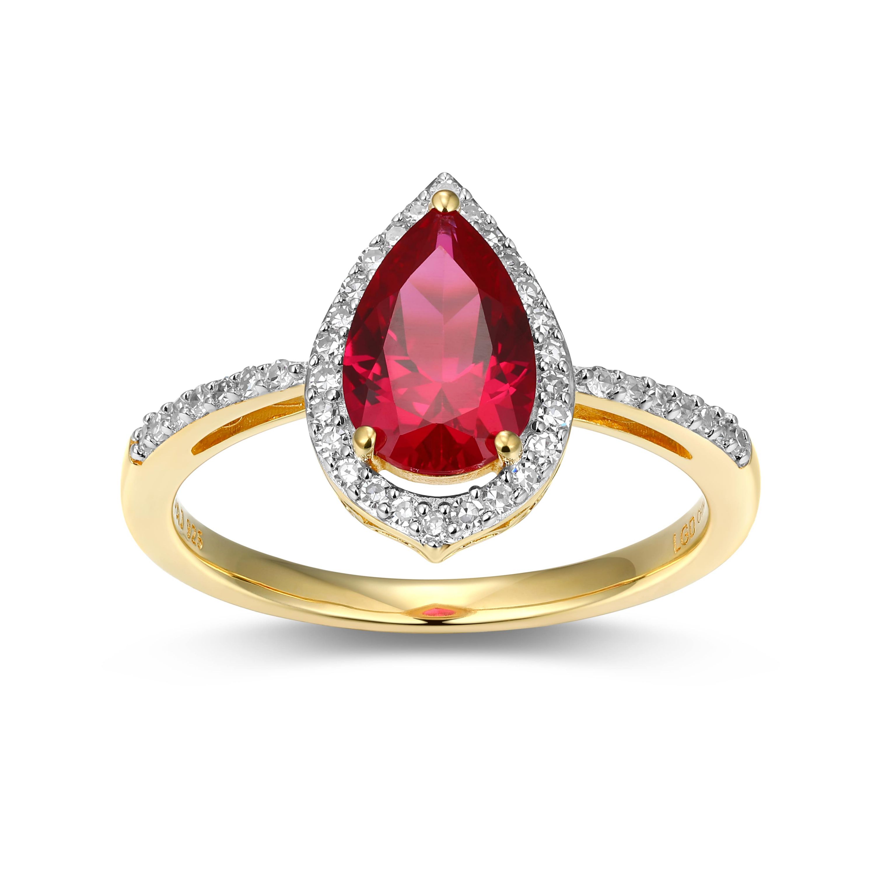 Lab Created 18K Gold Plated Sterling Silver Gemstone and 1/5 CTTW Lab Grown Diamond Pear Cut Ring