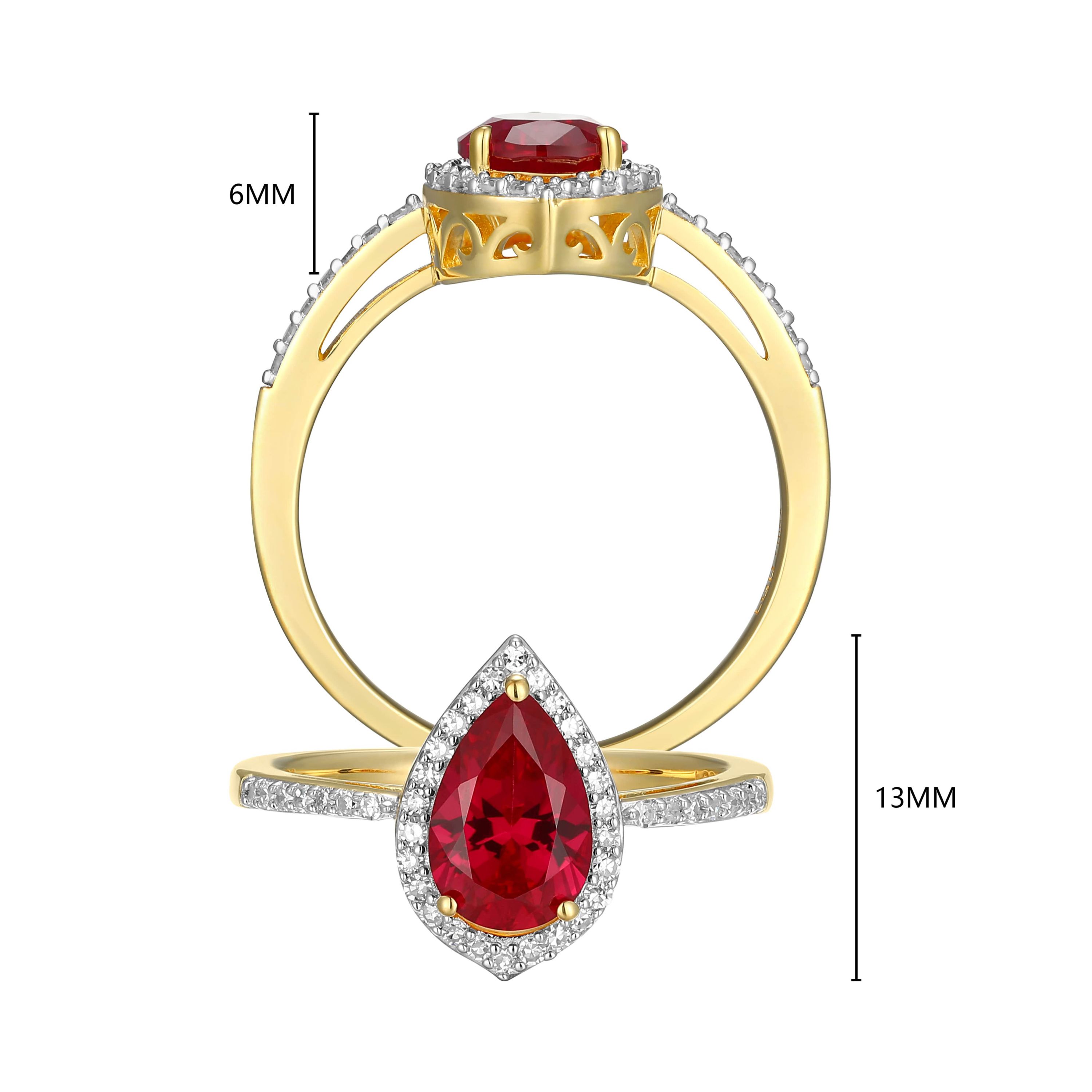Lab Created 18K Gold Plated Sterling Silver Gemstone and 1/5 CTTW Lab Grown Diamond Pear Cut Ring