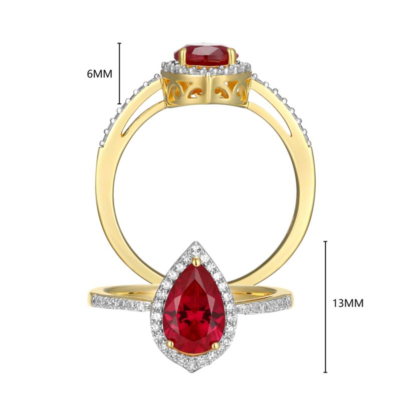 Lab Created 18K Gold Plated Sterling Silver Gemstone and 1/5 CTTW Lab Grown Diamond Pear Cut Ring