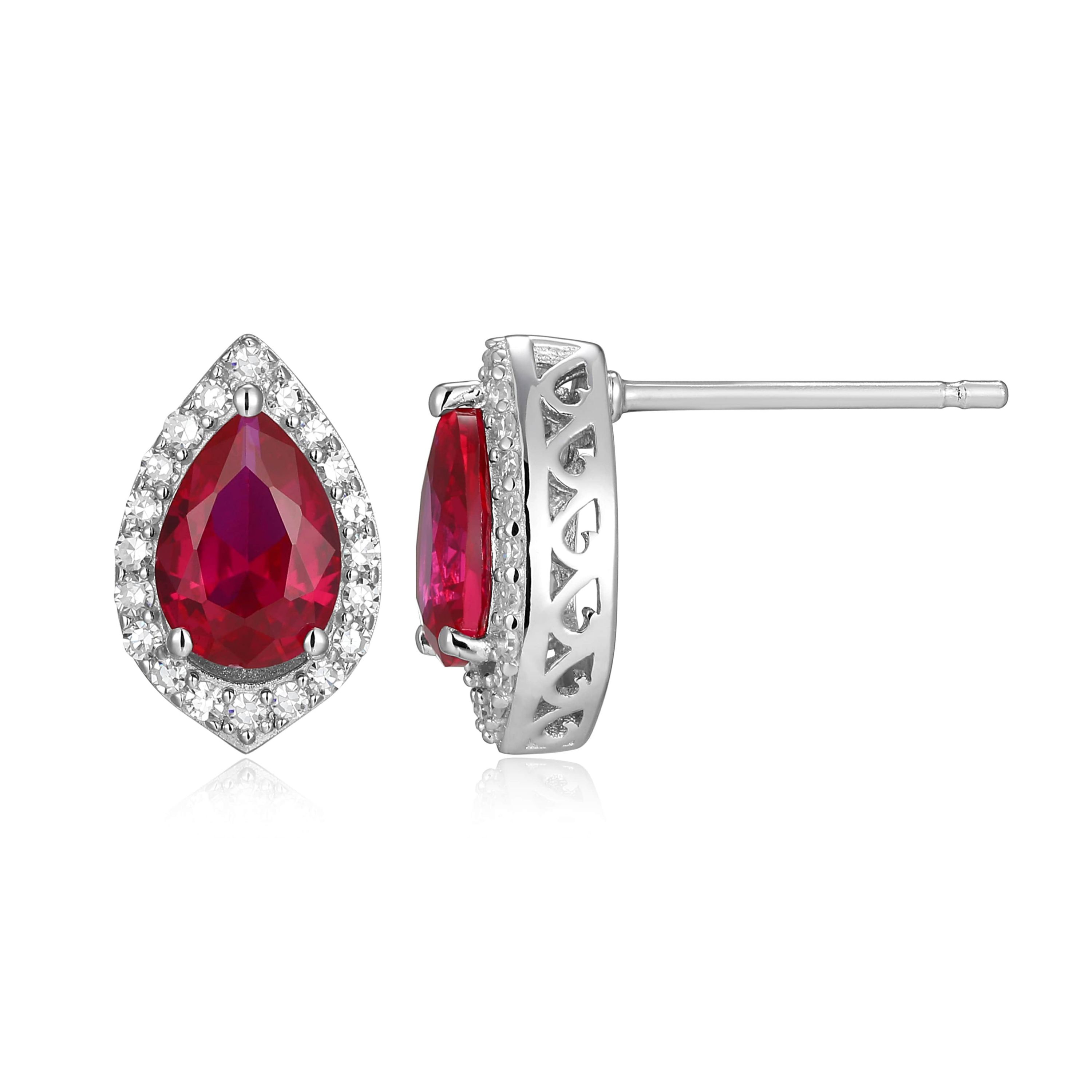 Lab Created Rhodium Plated Sterling Silver Gemstones and 1/5 CTTW Lab Grown Diamond Stud Earrings