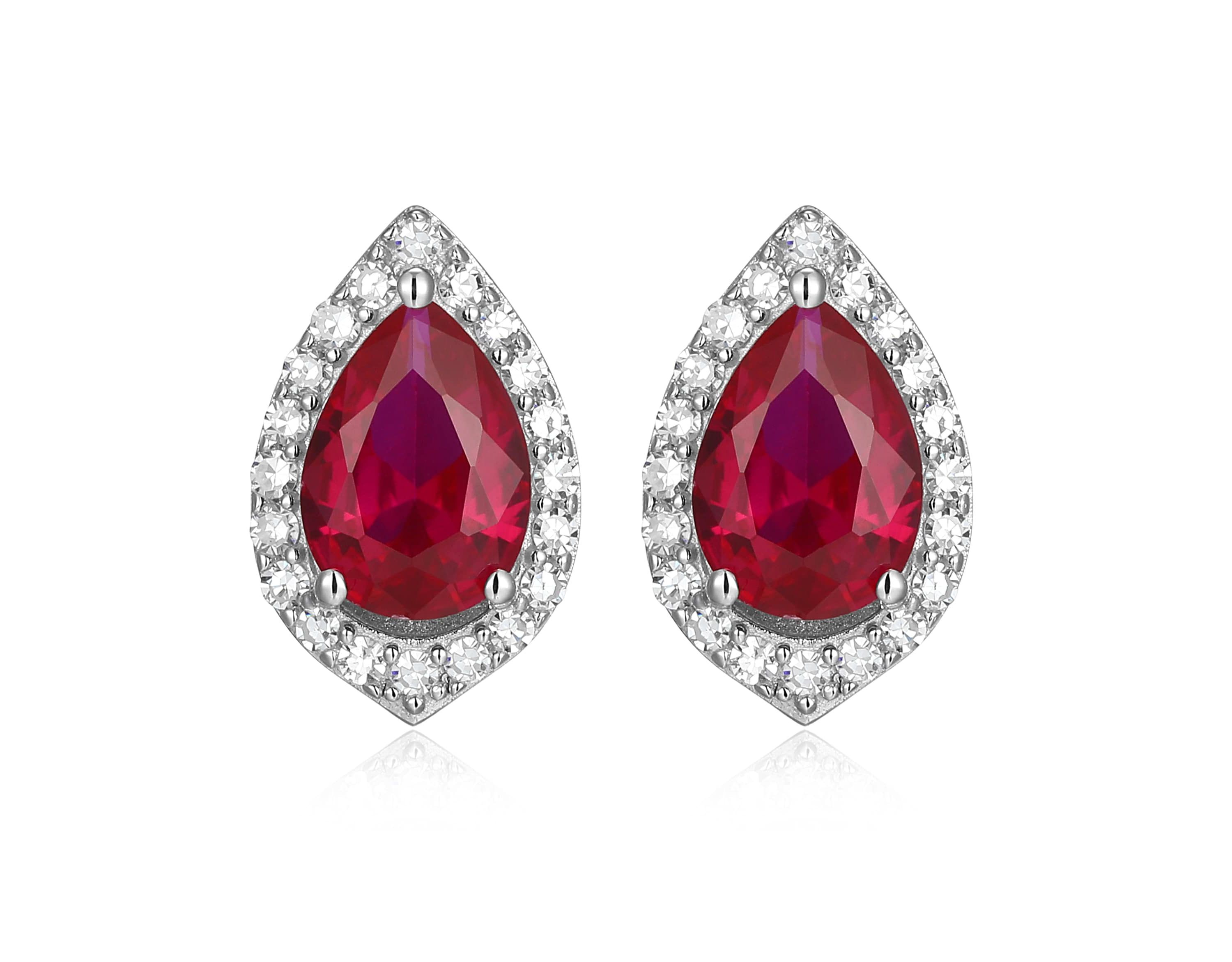 Lab Created Rhodium Plated Sterling Silver Gemstones and 1/5 CTTW Lab Grown Diamond Stud Earrings