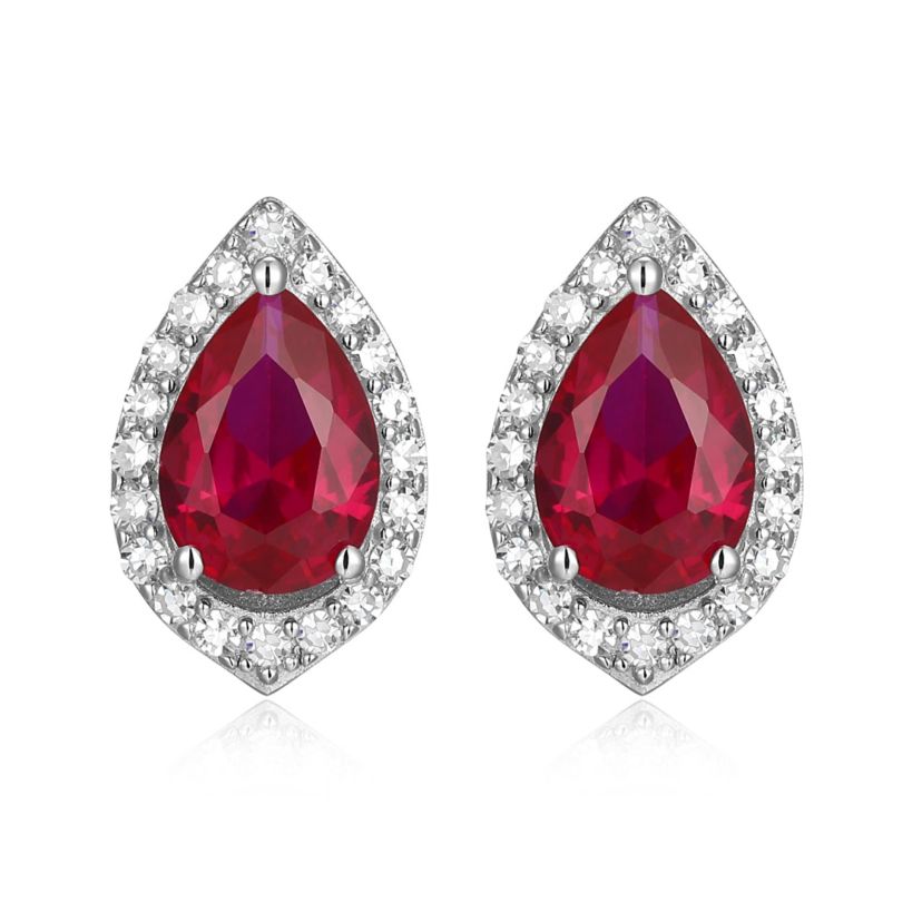 Lab Created Rhodium Plated Sterling Silver Gemstones and 1/5 CTTW Lab Grown Diamond Stud Earrings