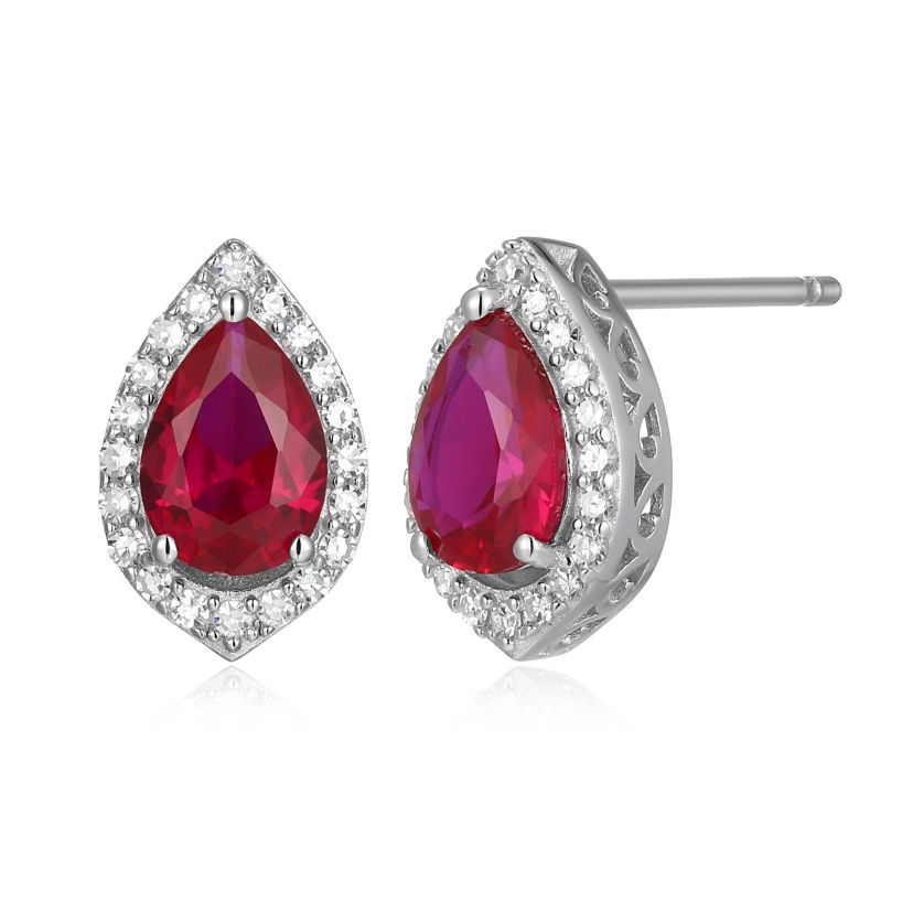 Lab Created Rhodium Plated Sterling Silver Gemstones and 1/5 CTTW Lab Grown Diamond Stud Earrings