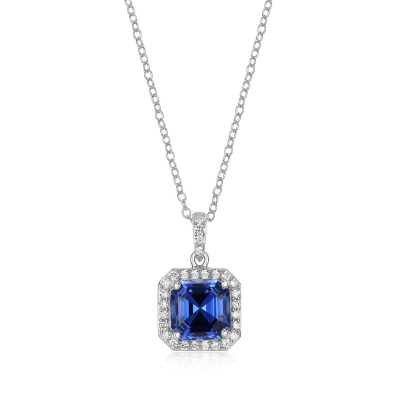 Lab Created Rhodium Plated Sterling Silver Gemstone and 1/4 CTTW Lab Grown Diamond Pendant Necklace