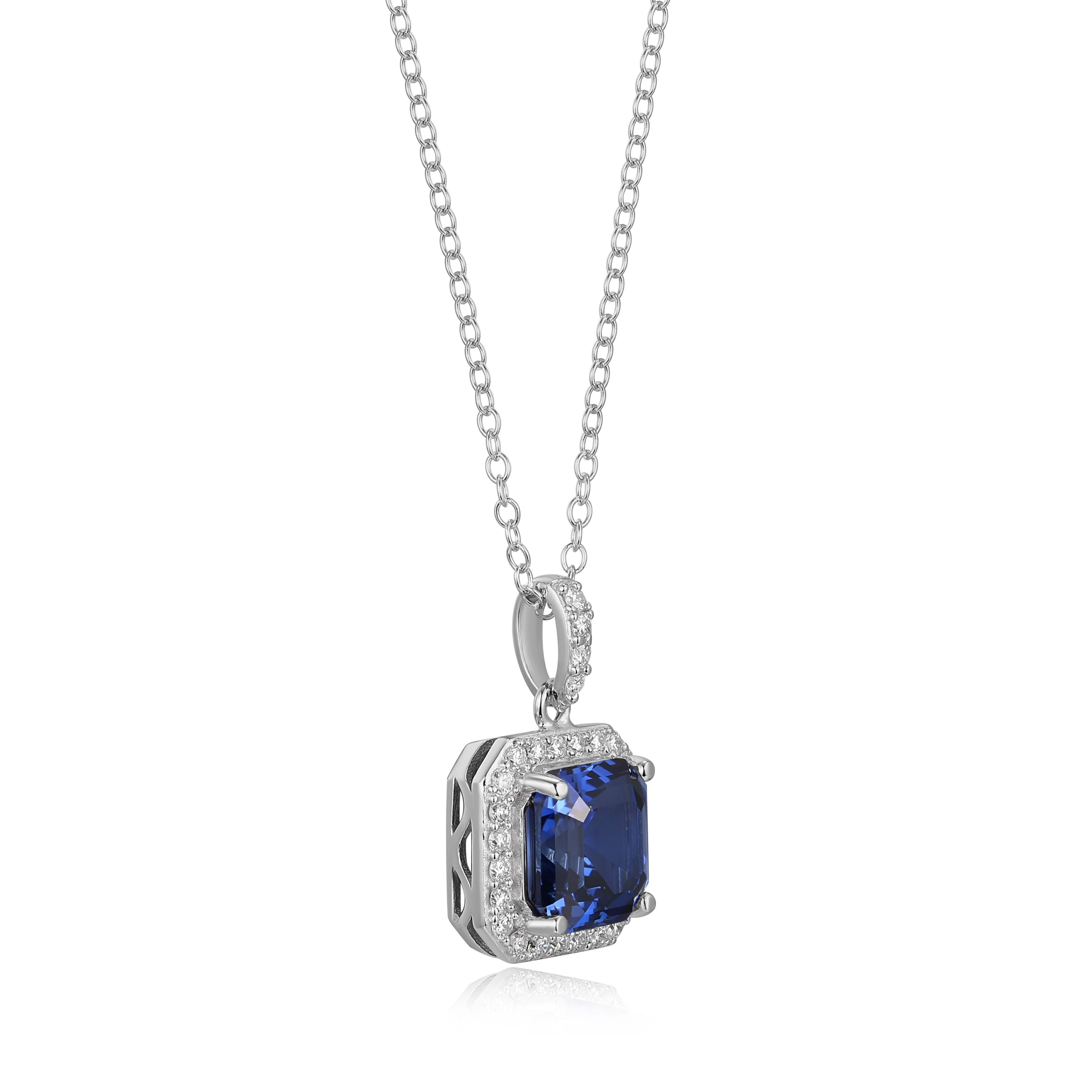 Lab Created Rhodium Plated Sterling Silver Gemstone and 1/4 CTTW Lab Grown Diamond Pendant Necklace