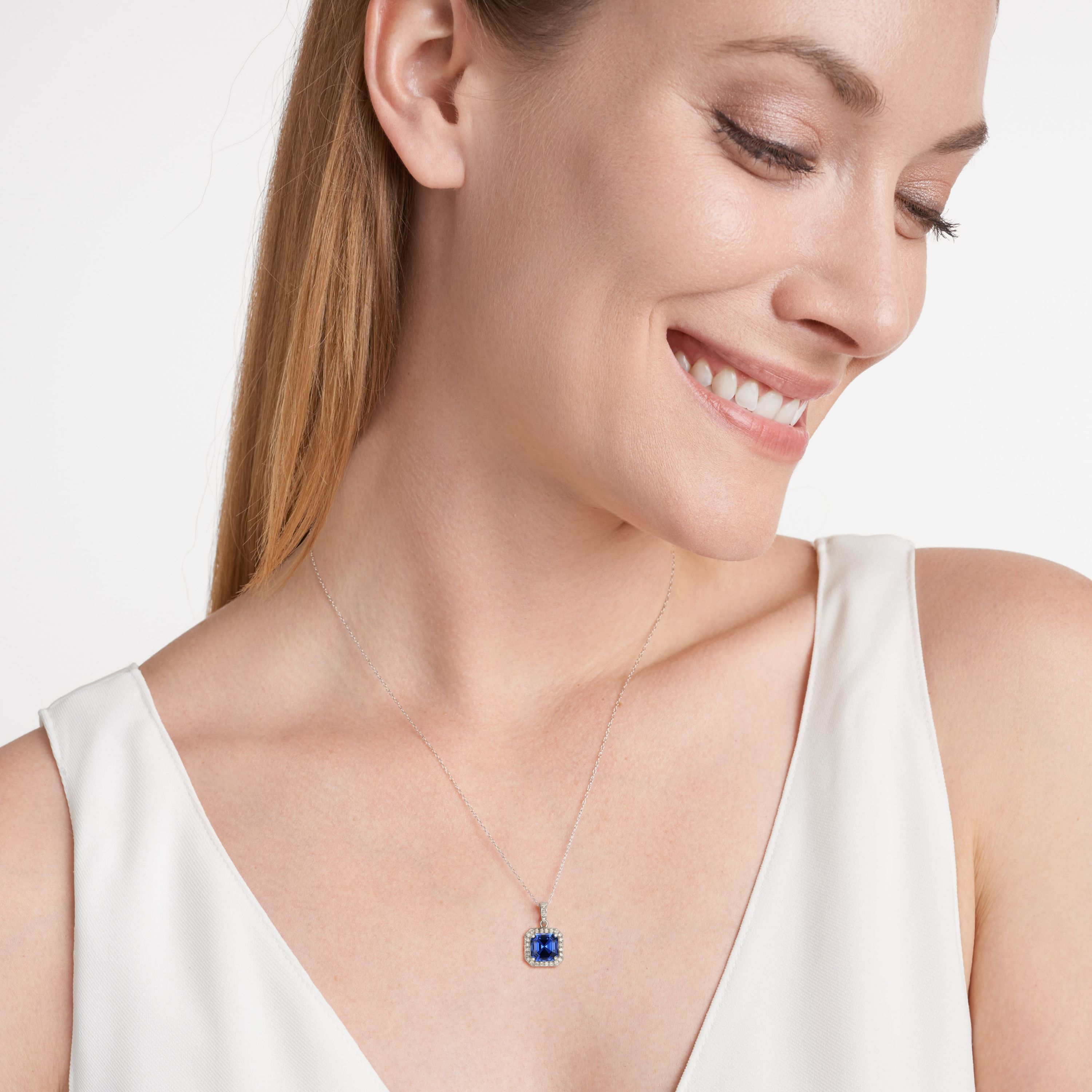 Lab Created Rhodium Plated Sterling Silver Gemstone and 1/4 CTTW Lab Grown Diamond Pendant Necklace