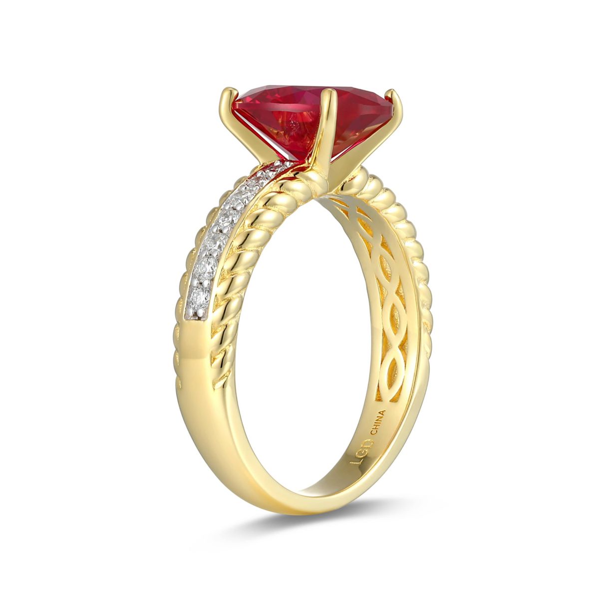Lab Created Created Ruby and 1/5 CTTW Lab Grown Diamond Oval Ring in 18k Gold Plated Sterling Silver