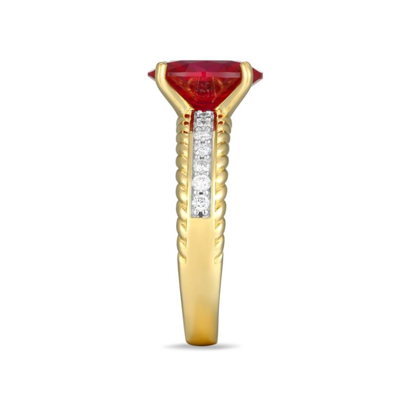 Lab Created Created Ruby and 1/5 CTTW Lab Grown Diamond Oval Ring in 18k Gold Plated Sterling Silver