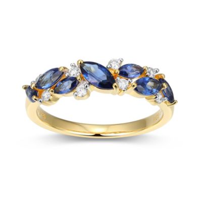 LuxLab Lab Created 18K Yellow Gold Plated Sterling Silver Gemstone and 1/8 CTTW Lab Grown Diamond Ring, 7 -  0716825770881