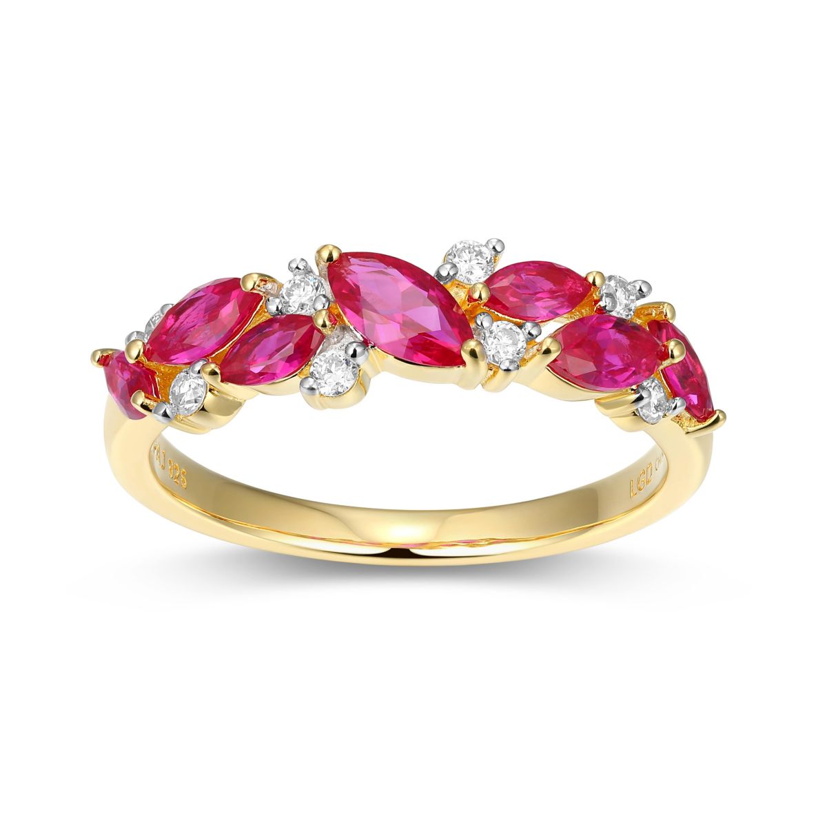 Lab Created 18K Yellow Gold Plated Sterling Silver Gemstone and 1/8 CTTW Lab Grown Diamond Ring
