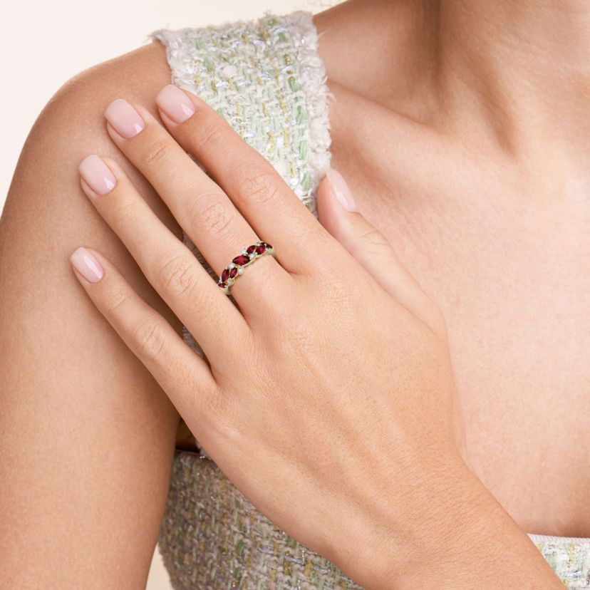 Lab Created 18K Yellow Gold Plated Sterling Silver Gemstone and 1/8 CTTW Lab Grown Diamond Ring