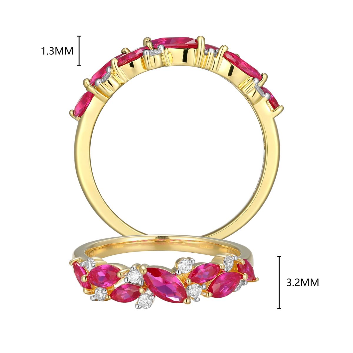Lab Created 18K Yellow Gold Plated Sterling Silver Gemstone and 1/8 CTTW Lab Grown Diamond Ring