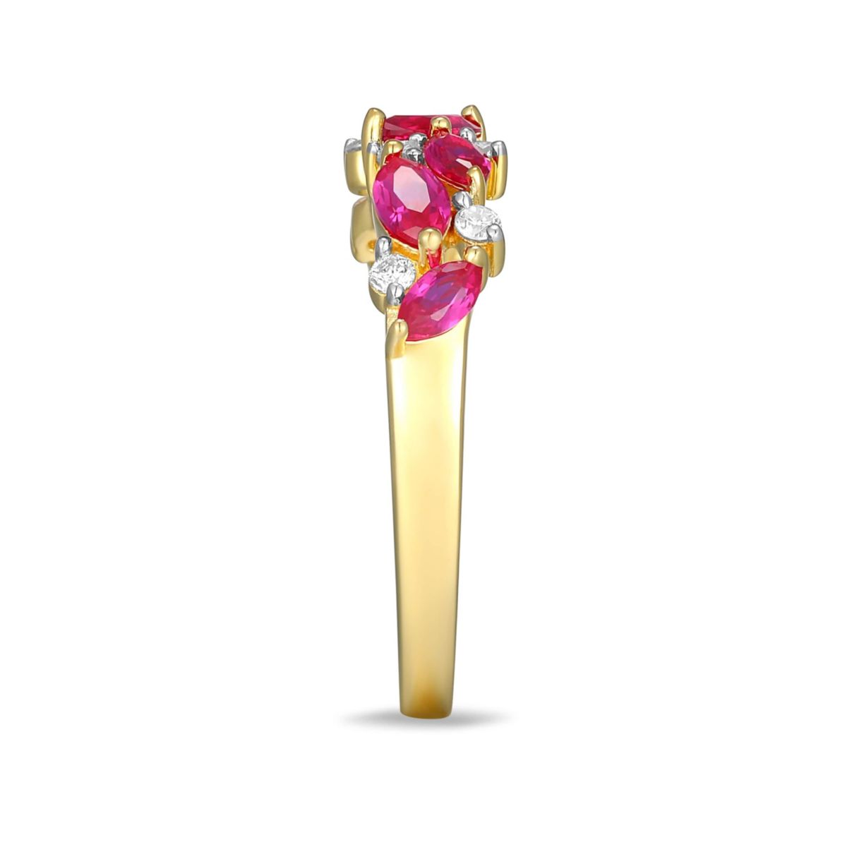 Lab Created 18K Yellow Gold Plated Sterling Silver Gemstone and 1/8 CTTW Lab Grown Diamond Ring
