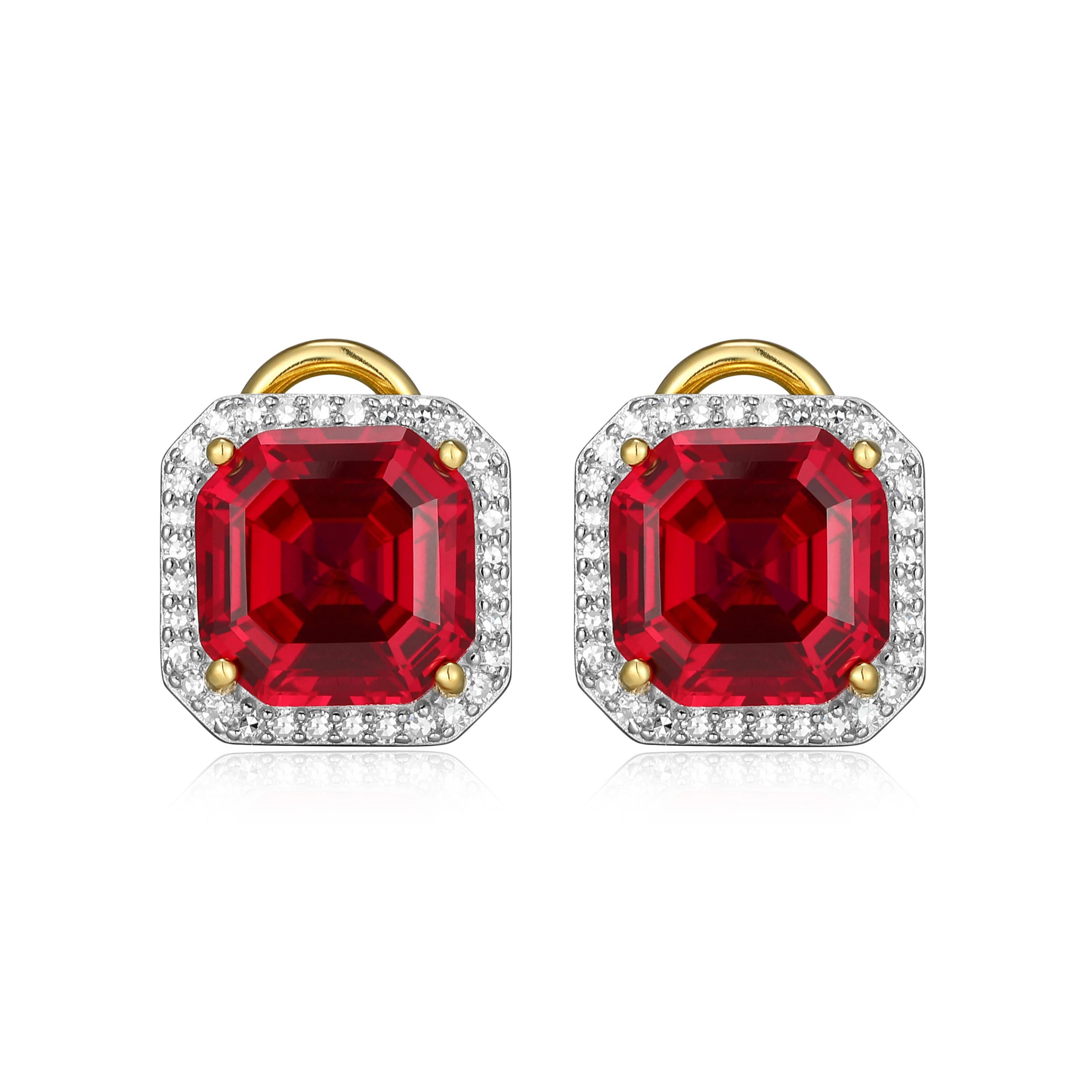 Lab Created 18K Yellow Gold Plated Sterling Silver Gemstone and 1/3 CTTW Lab Grown Diamond Omega Clip Earrings