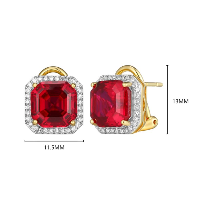 Lab Created 18K Yellow Gold Plated Sterling Silver Gemstone and 1/3 CTTW Lab Grown Diamond Omega Clip Earrings