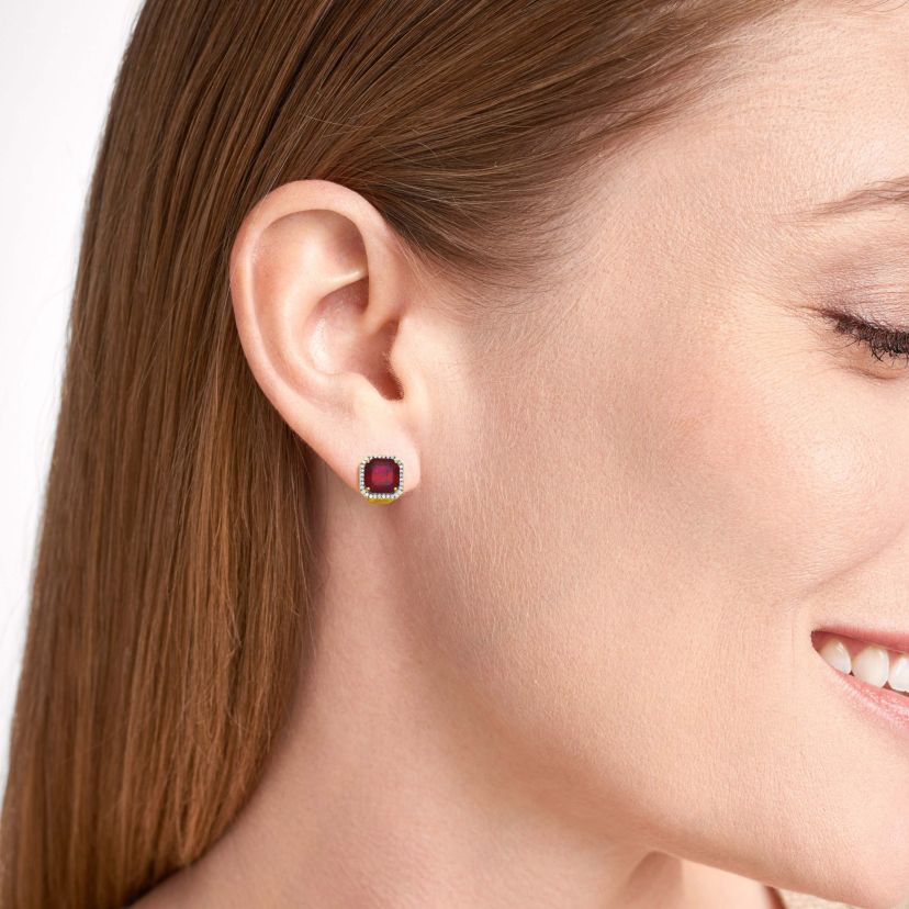 Lab Created 18K Yellow Gold Plated Sterling Silver Gemstone and 1/3 CTTW Lab Grown Diamond Omega Clip Earrings