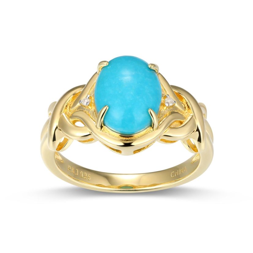 Genuine Turquoise and Diamond Accent Ring in 18k Gold Plated Sterling Silver