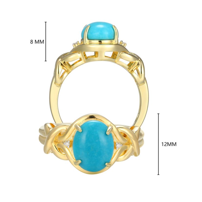 Genuine Turquoise and Diamond Accent Ring in 18k Gold Plated Sterling Silver