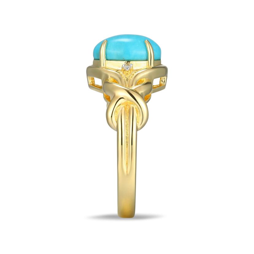 Genuine Turquoise and Diamond Accent Ring in 18k Gold Plated Sterling Silver