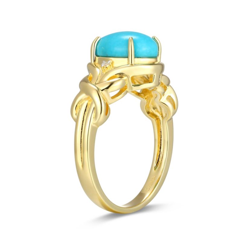 Genuine Turquoise and Diamond Accent Ring in 18k Gold Plated Sterling Silver