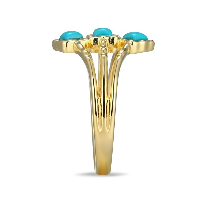 Genuine Turquoise Three Stone Ring in 18k Gold Plated Sterling Silver