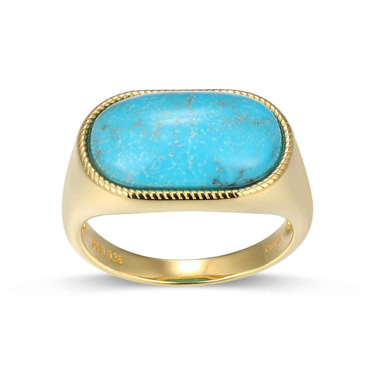 Genuine Turquoise Oval Ring in 18k Gold Plated Sterling Silver
