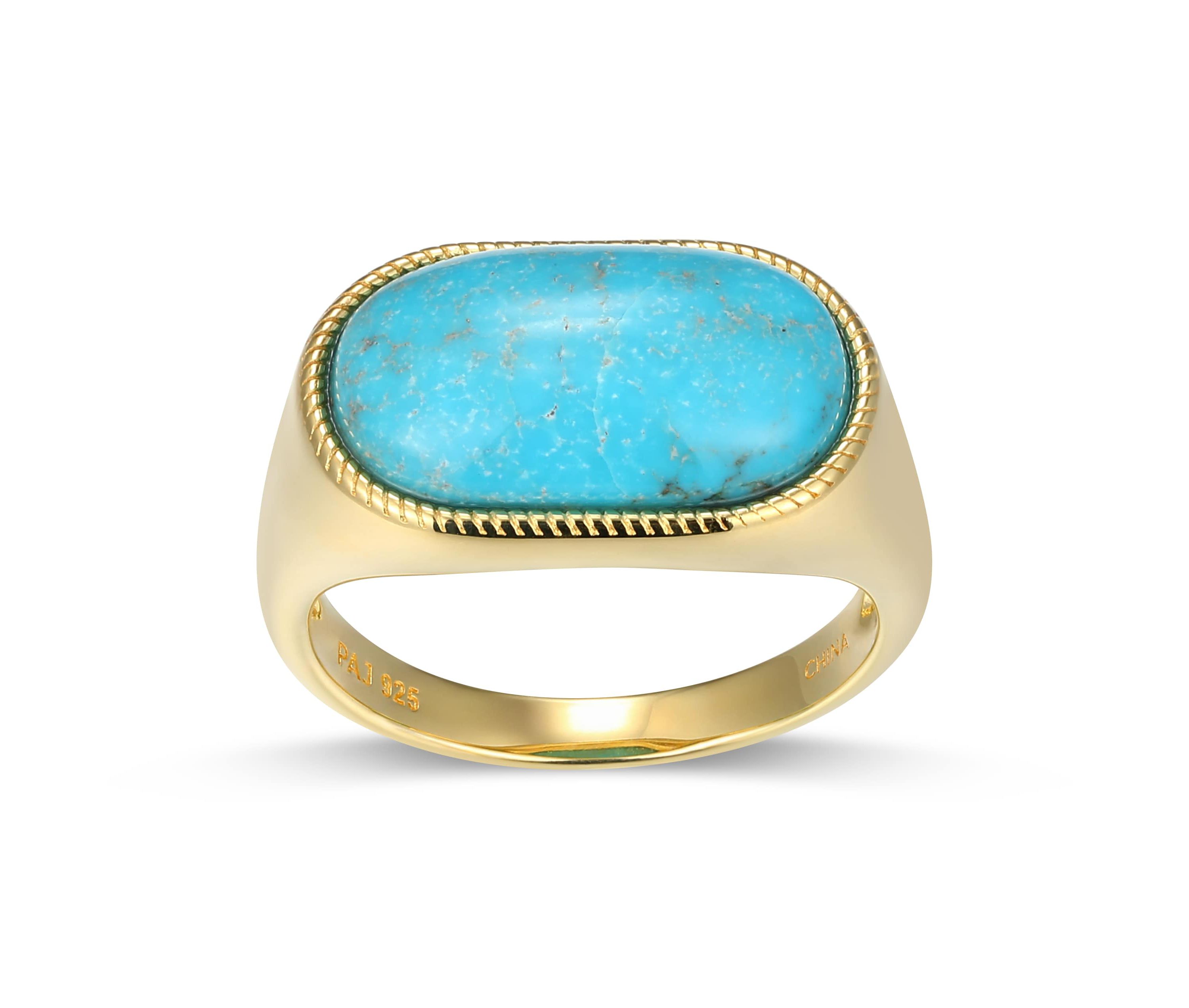 Genuine Turquoise Oval Ring in 18k Gold Plated Sterling Silver