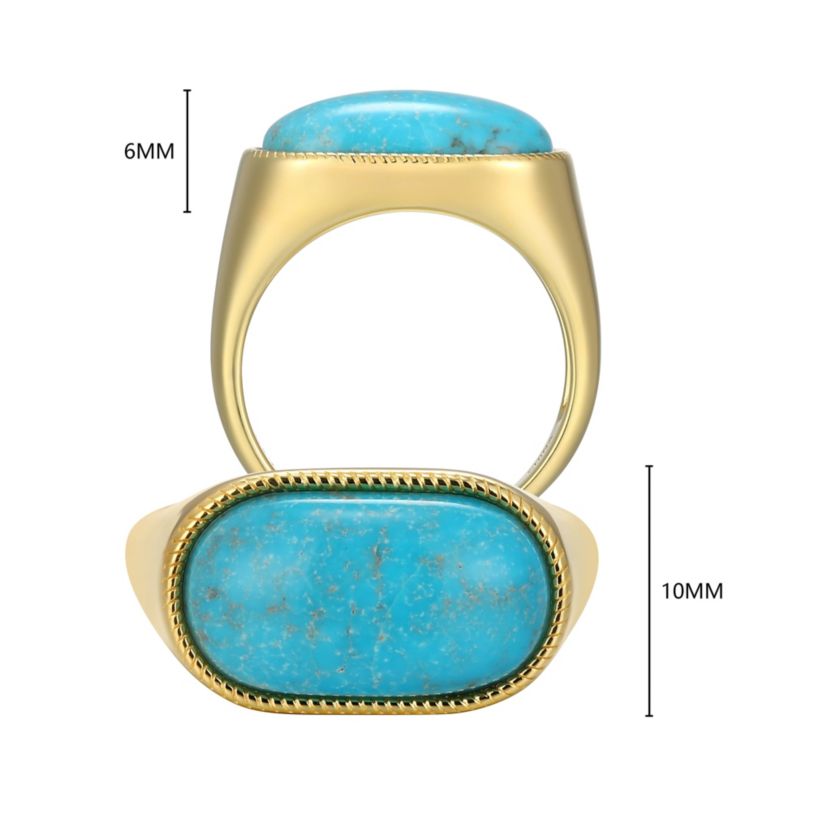 Genuine Turquoise Oval Ring in 18k Gold Plated Sterling Silver