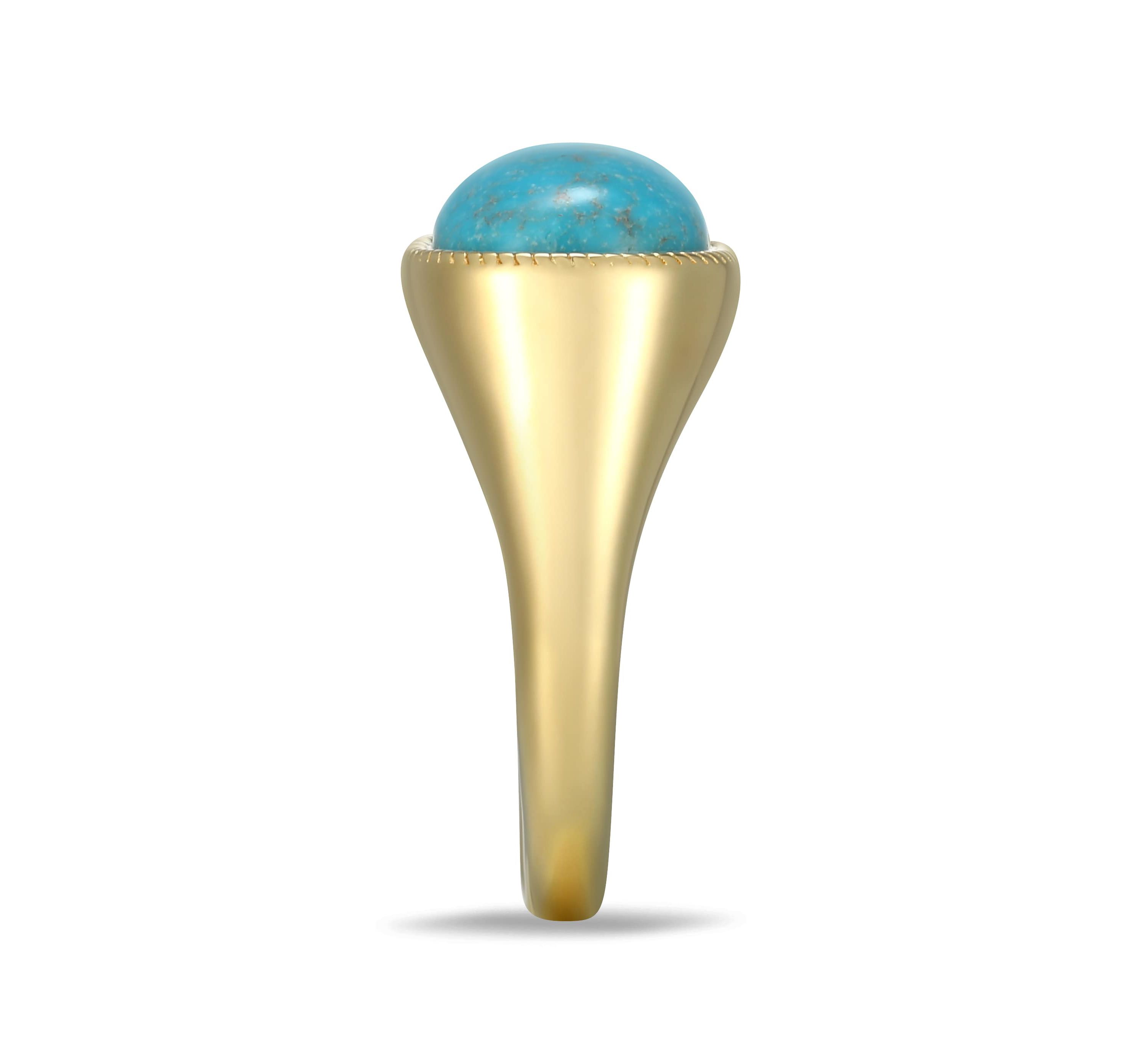 Genuine Turquoise Oval Ring in 18k Gold Plated Sterling Silver