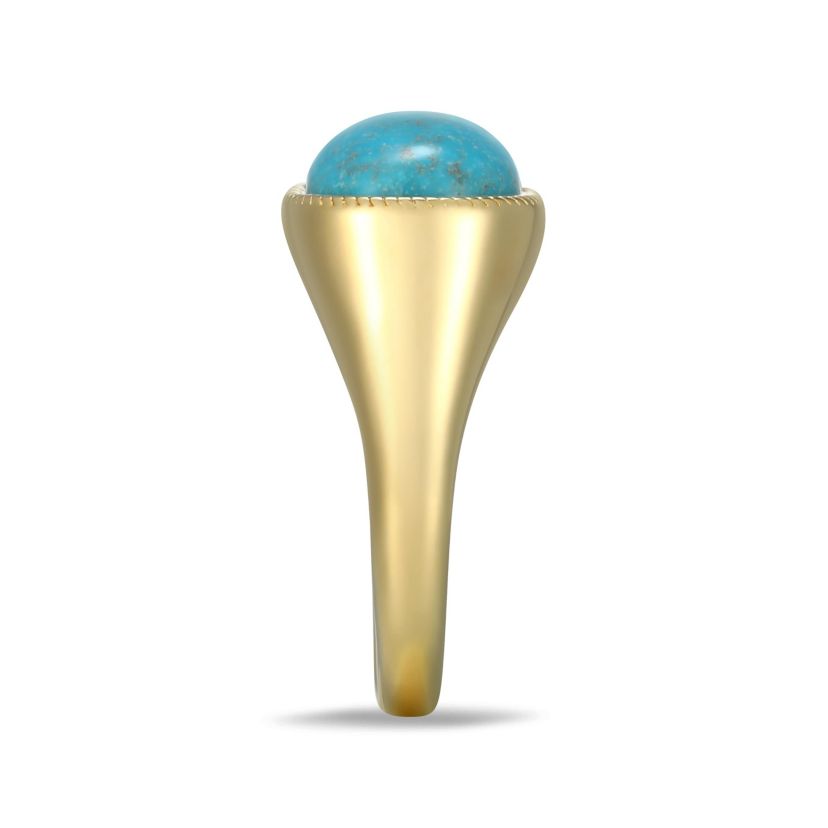 Genuine Turquoise Oval Ring in 18k Gold Plated Sterling Silver
