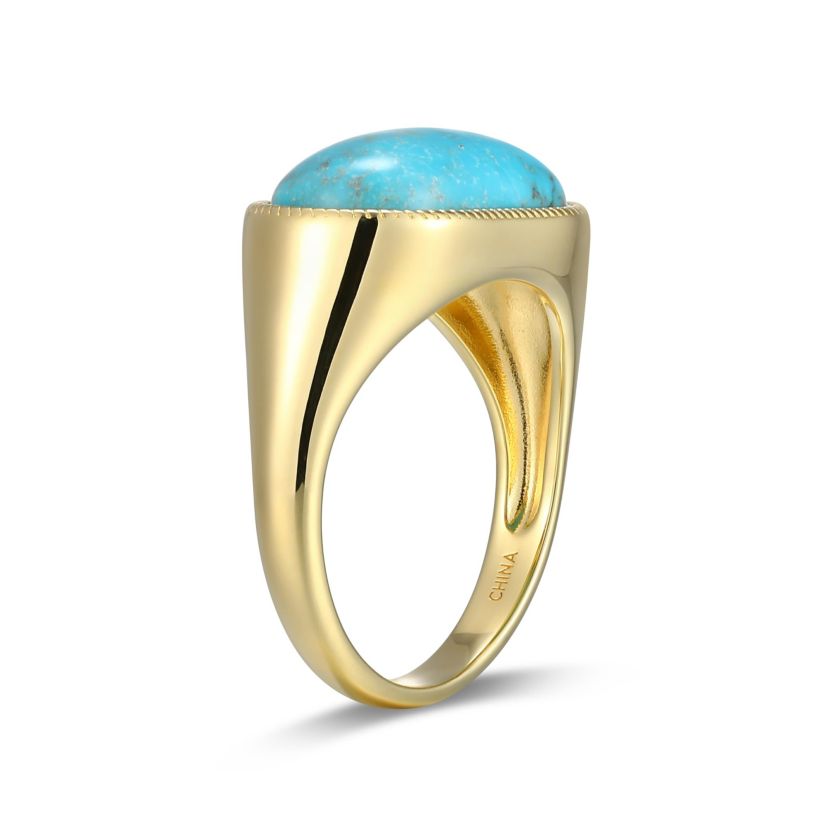 Genuine Turquoise Oval Ring in 18k Gold Plated Sterling Silver