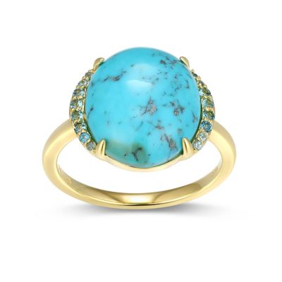 Aurealis Genuine Turquoise and London Blue Topaz Ring in 18k Gold Plated Sterling Silver