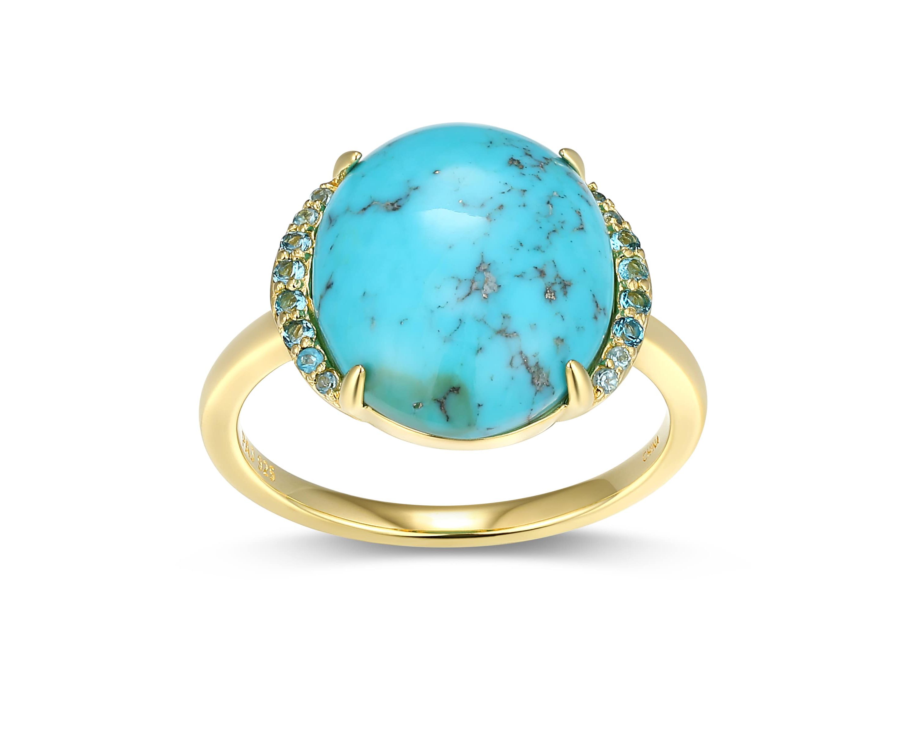 Genuine Turquoise and London Blue Topaz Ring in 18k Gold Plated Sterling Silver