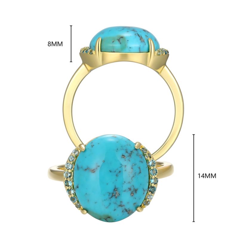 Genuine Turquoise and London Blue Topaz Ring in 18k Gold Plated Sterling Silver