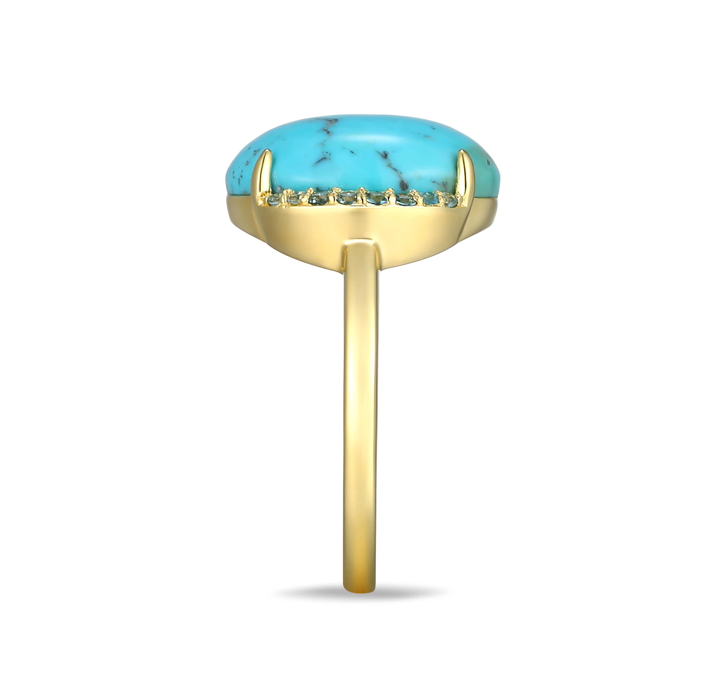 Genuine Turquoise and London Blue Topaz Ring in 18k Gold Plated Sterling Silver
