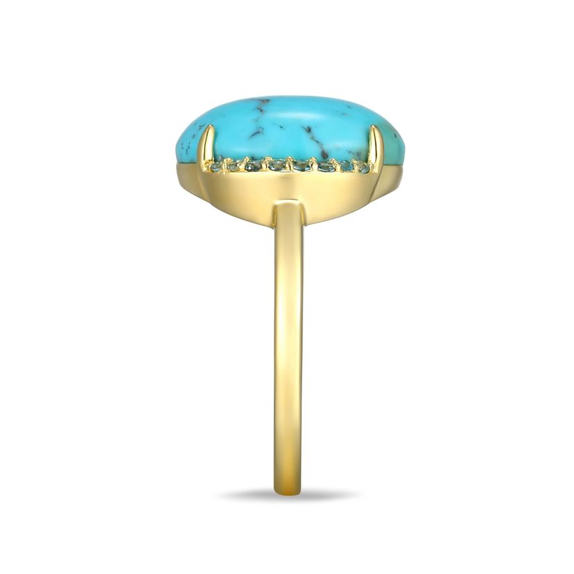 Genuine Turquoise and London Blue Topaz Ring in 18k Gold Plated Sterling Silver