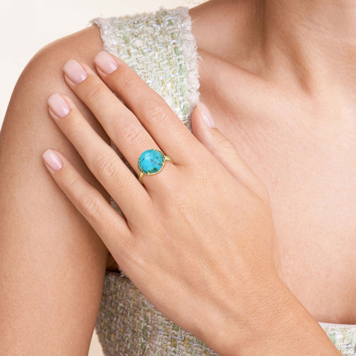 Genuine Turquoise and London Blue Topaz Ring in 18k Gold Plated Sterling Silver