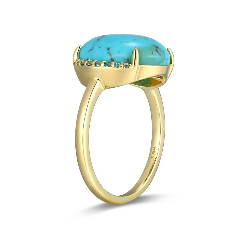 Genuine Turquoise and London Blue Topaz Ring in 18k Gold Plated Sterling Silver