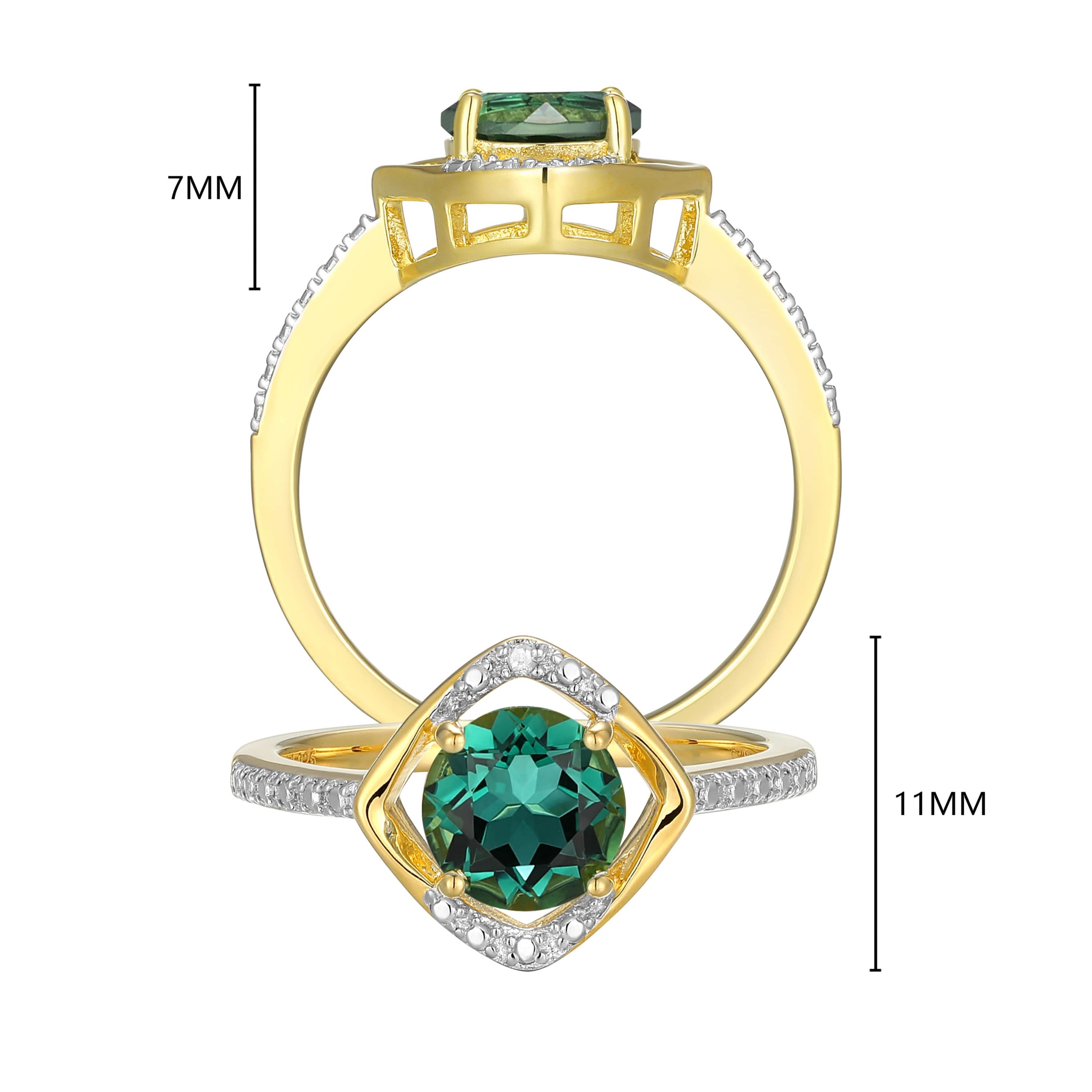 18K Yellow Gold Plated Sterling Silver Birthstone Gemstone and Diamond Accent Halo Ring